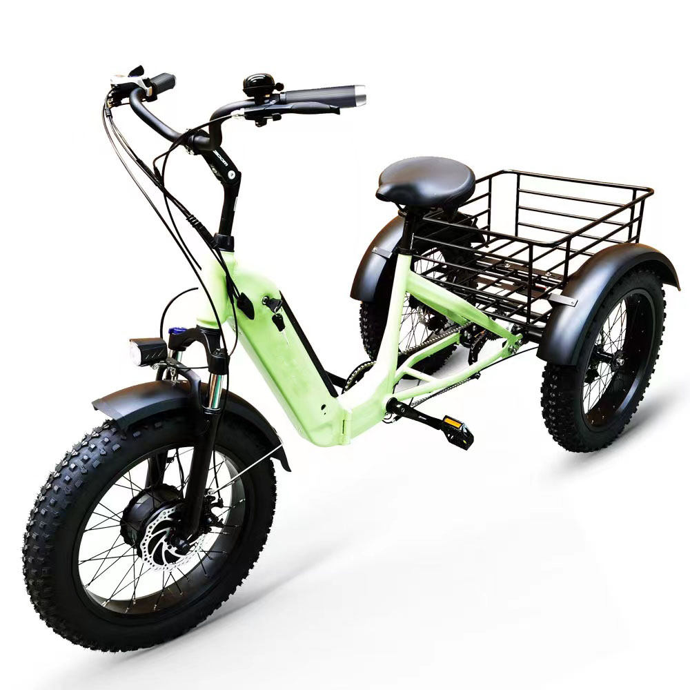 Ebike 3 Wheel Electric Cargo Bike Foldable 48V 500W Electric Fat Tire Folding Tricycle 20"X4.0 Electric Bike